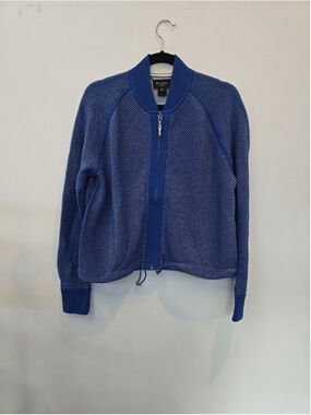 Rondina Women's Royal Blue Off White Zipper Cardigan Cotton Size XL $295 NWT